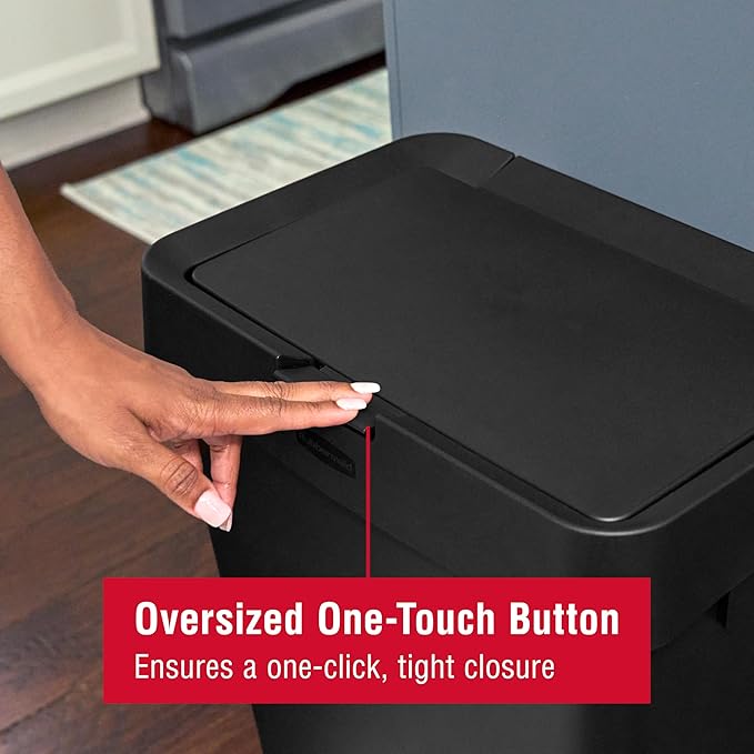 Rubbermaid Touch-Top Kitchen Trash Can with Lid 12.2 Gallon Black Garbage Container for Home/Kitchen/Apartment/Garage