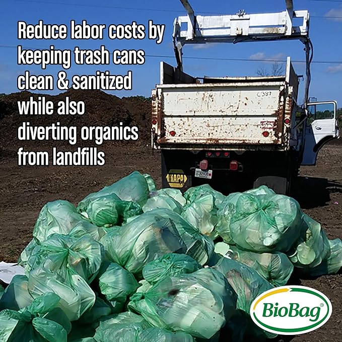 BioBag (USA) The Original Compostable Bag 64 Gallon 60 Count 100% Certified Compostable Trash Bag Liners for Food Waste Extra Strong and Durable Trash Bag