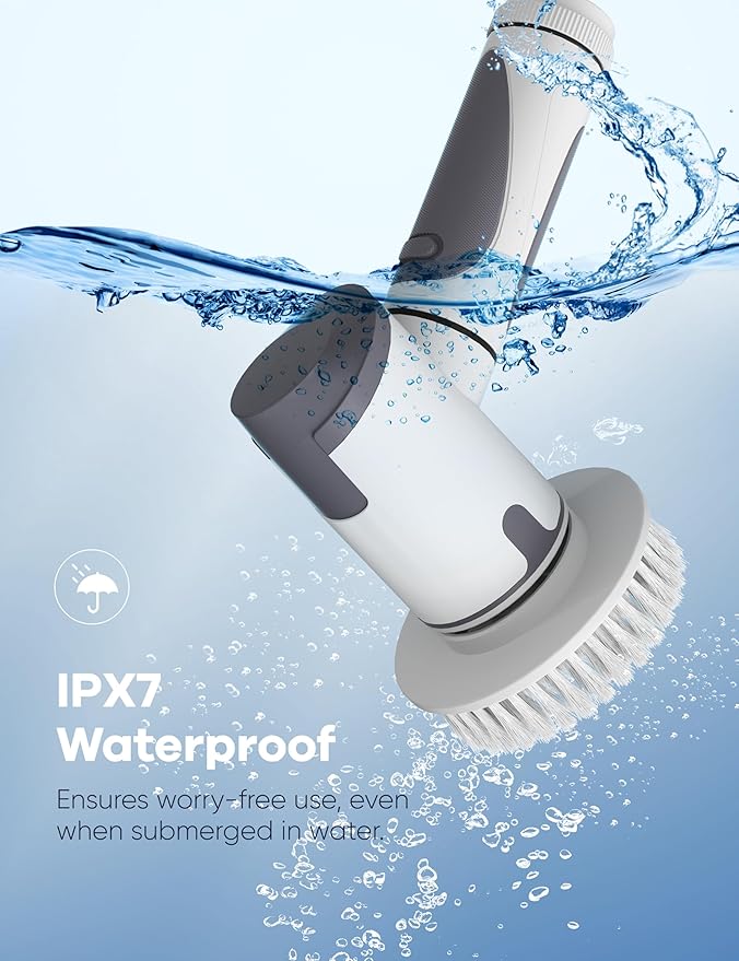 Electric Spin ScrubberPower Scrubber Dual Speeds Cordless Shower Scrub Brush with HandleCleaning Brush with IPX7 Waterproof8 Brush Heads for KitchenTileTub (Short Purple)