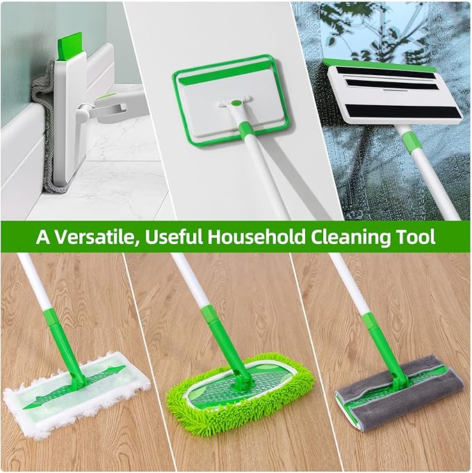 Baseboard Cleaner Tool with Handle Extendable Long Handle Baseboard Floor Cleaning Tool Duster with Reusable Pads for Floorboard