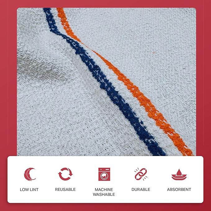 Angel-in-Armor White Striped Terry Cloth Rags (16 x 19) – 8x4lb Bulk Box of Cotton Cleaning Towels – Reusable Terry Bar Kitchen Cleaning Shop Rags – Low-Lint &amp Washable