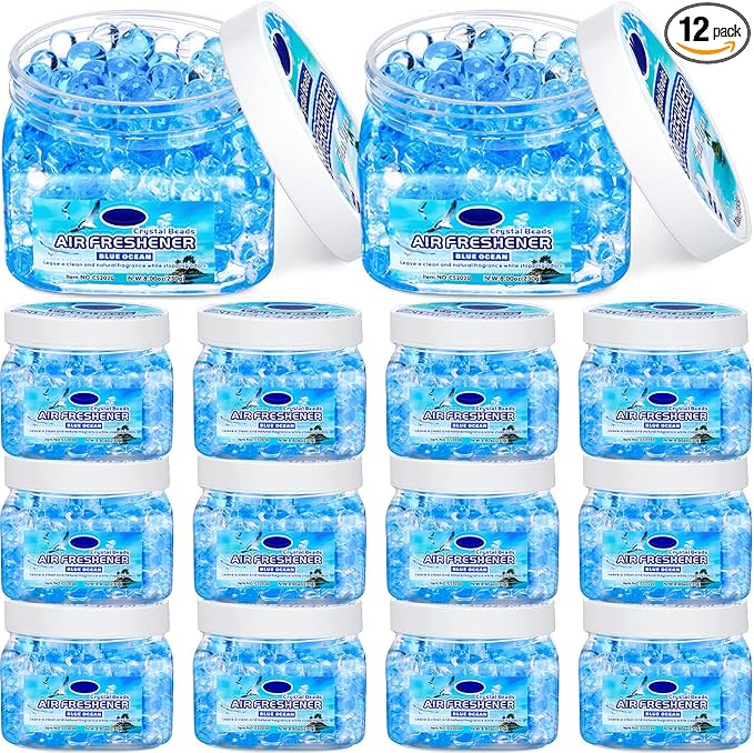 12 Pcs Gel Air Freshener Bulk Odor Gel Eliminator Beads 8 oz Long Lasting Air Freshener Beads Eliminates Odors in Home Bathrooms Cars Boats Rvs and Pet Areas(Sea Aroma)