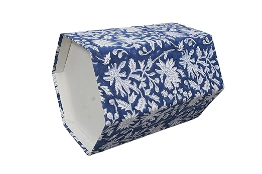 3.3 Gallon Cotton Hand Block Printed Paper Waste Basket |Small Decorative Trash Can for Housewarming Gifts in Living Room Bedroom Bathroom | Eco-Friendly Plastic-Free (1 Blue White FLOWAR)