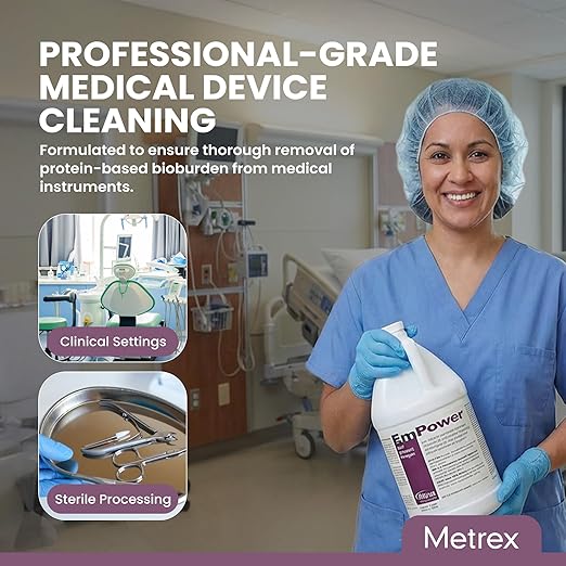 EmPower Dual-Enzymatic Detergent – Enzyme Cleaner for Medical Equipment &amp Surgical Tools Low-Foaming Enzymatic Pre-Cleaner with Protease Amylase &amp Lipase – Safe for Metal Plastic &amp Glas