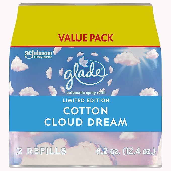 Glade Automatic Spray Refill Air Freshener for Home and Bathroom Cotton Cloud Dream 6.2 Oz 2 Count