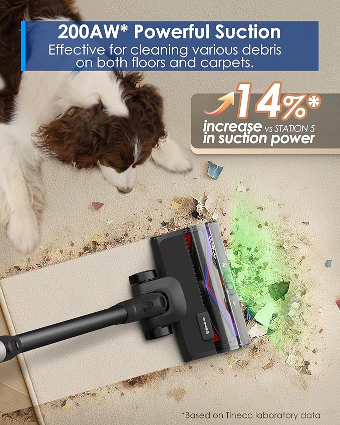 Tineco Pure ONE Station 5 Pro Cordless Vacuum Automatic Dust Collection Full-Path Self-Cleaning ZeroTangle Brush Up to 100 Minutes Runtime Stick Vacuum Cleaner for Pet Hair Carpet &amp Hard Flo
