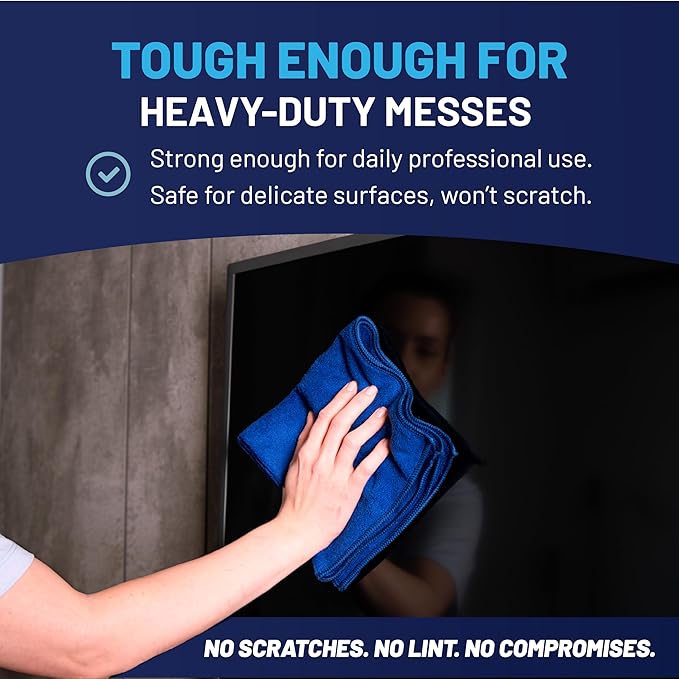 MW Pro Multi-Surface Microfiber Towel – 12 Pack | Premium Cleaning Cloth | Clean Buff Dust Polish Absorb | Large 16x16 (Dark Blue)