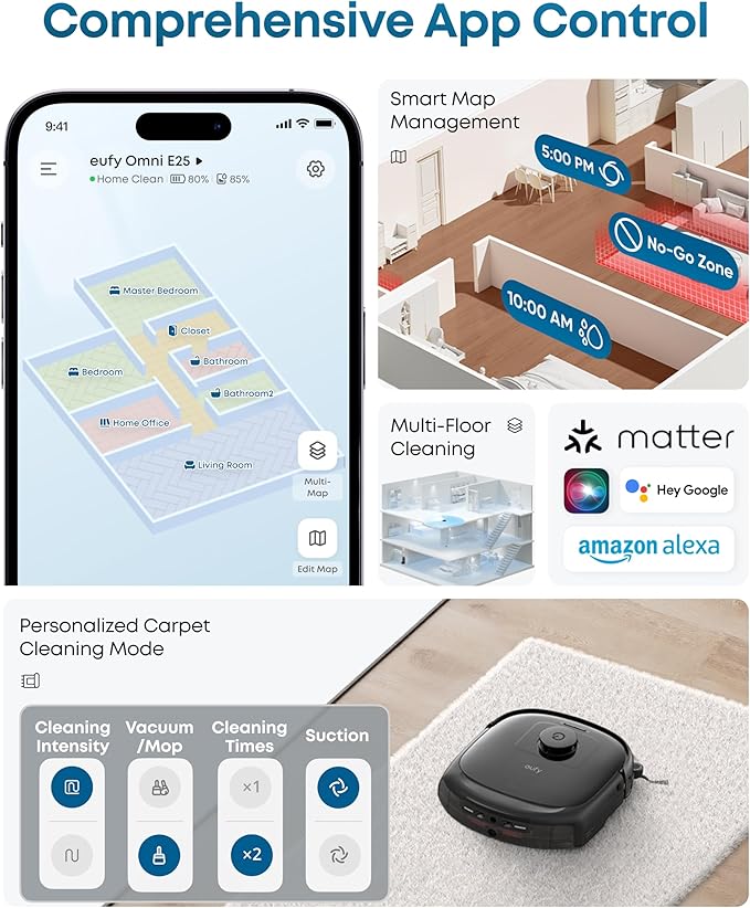 eufy Robot Vacuum E25 20000 Pa Turbo SuctionRoller Mop with HydroJet System All-in-One Robot Vacuum and Mop Combo Edge-to-Corner Cleaning Zero-Tangle Design AI Obstacle Avoidance (Upgraded)