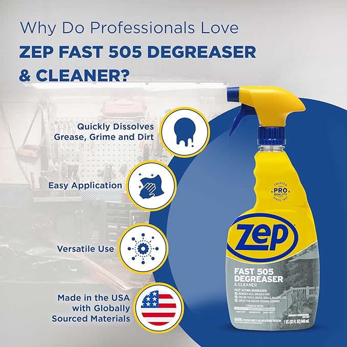 Zep Fast 505 Cleaner and Degreaser - 32 oz (Case of 4) - ZU50532 - Great for Grills Plastics Metal and More