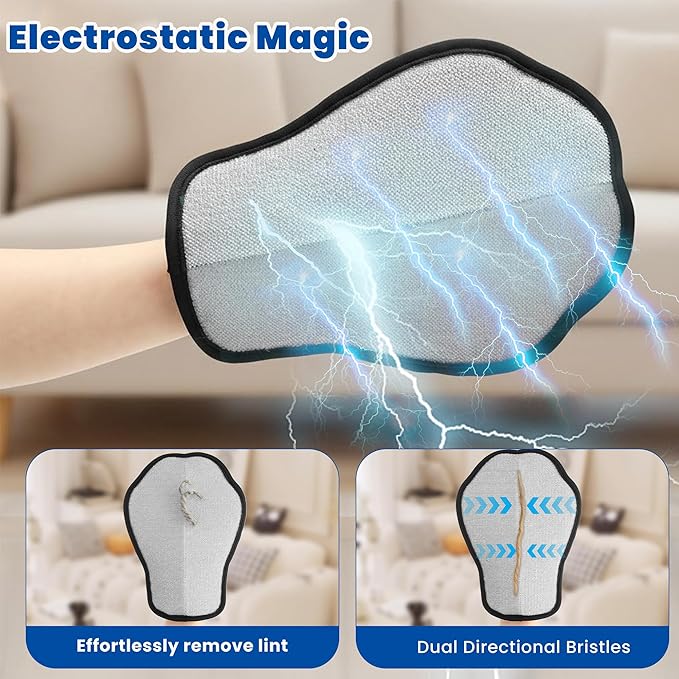 Pet Hair Removal Gloves Reusable Electrostatic Pet Removal Gloves for Cats &amp Dogs Magic Brush Pet Hair Remover Tool for Couch CarpetLaundrySofa(2 PK)