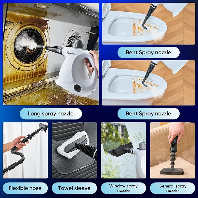 Steam Cleaner Handheld Pressurized Steamer 1050W 230°F Fast Heating with 9 Accessories Multi-Surface Steam Cleaner for Home Car Tile &amp Grout Windows Upholstery (5 Towel Sleeve)