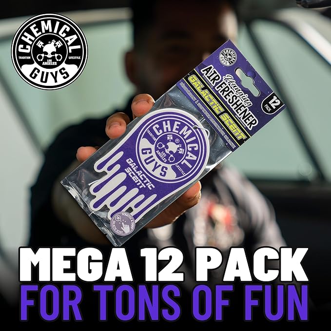 Chemical Guys Hanging Air Freshener Galactic Scent 12 Pack Great for Cars Trucks SUVs RVs Home Garage Workspace Dorm Room &amp More (4 x 3 Packs) - AIR42304