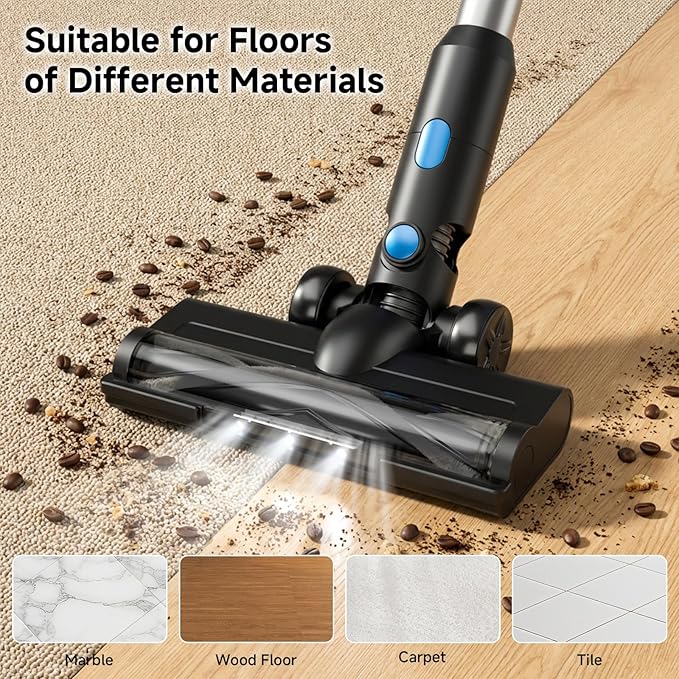 Cordless Vacuum Cleaner for Home - Lightweight Stick Vacuum Clean with Rechargeable Battery Max 45Mins Runtime 8 in 1 Handheld Vacuum for Hardfloor &amp Carpets Pet Hair Blue&ampBlack