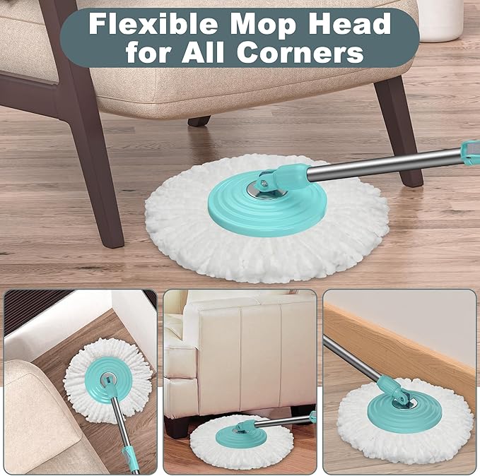 Spin Mop and Bucket System Mop and Bucket with Wringer SetMops for Floor CleaningHousehold Supplies Tools with 6 Replacement Refills61 Extended Handle for Household Hardwood Floor - Green