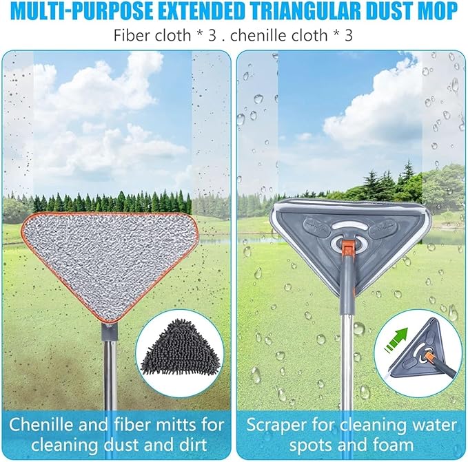 14Pcs Cleaner Mop with Long Hand 360° Rotatable Ceiling Dust Mop Dry Wet Use Triangle Mop Household Cleaning Tools