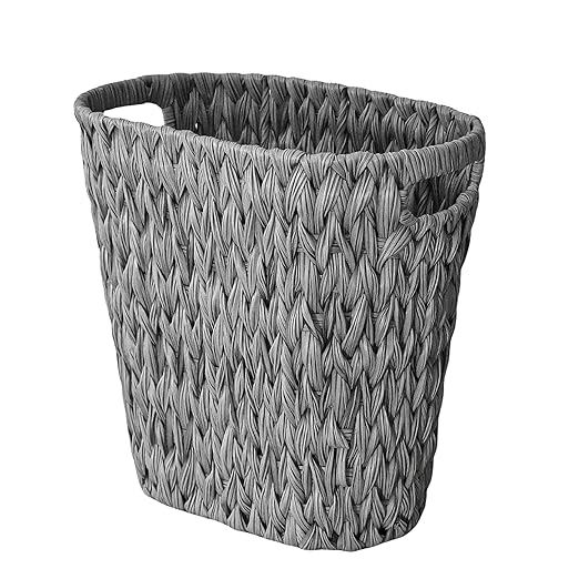 PINXIURY Wicker Trash CanWatse Basket Woven Bathroom Trash Can with Handles Waste Paper Basket Trash Cans for BedroomDecorative Boho Trash Can 19 Liters/5 Gallons
