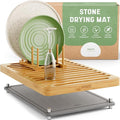 NIUM Stone Drying Mat for Kitchen Counter &amp Bamboo Rack - 16″x12″ - Diatomaceous Earth Dish drying mat Ultra Absorbent &amp Fast Drying - EcoFriendly with Non-Slip Pads &amp Anti-Moisture Design