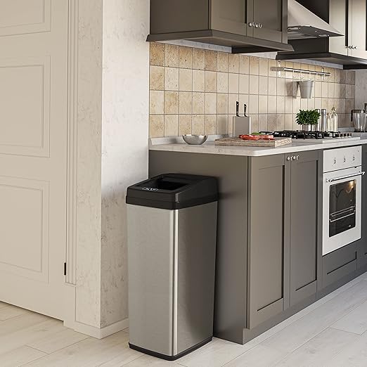 iTouchless 14 Gallon Slide Open Lid Kitchen Trash Can with Motion Sensor Stainless Steel Rectangular Trashcan for Home Office Work Bedroom Living Room Garage Large Capacity Slim Wastebasket Silver