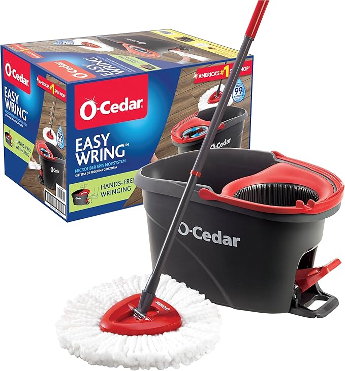 O-Cedar EasyWring Microfiber Spin Mop Bucket Floor Cleaning System Red Gray Standard