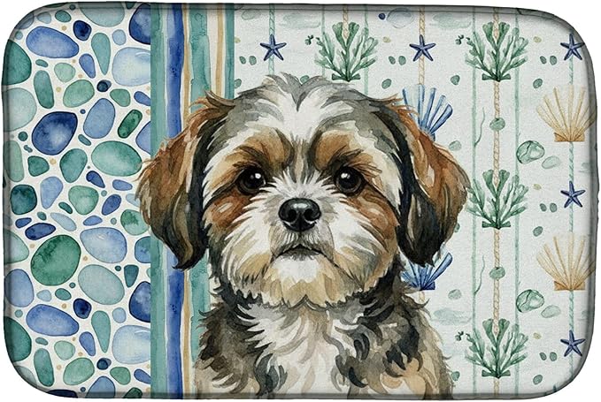 Caroline's Treasures Brindle Shih Tzu Coastal Sea Glass Dish Drying Mat Absorbent Dish Drying Mat Pad for Kitchen Counter Dish Drainer Mat for Countertop 14 x 21 Multicolor