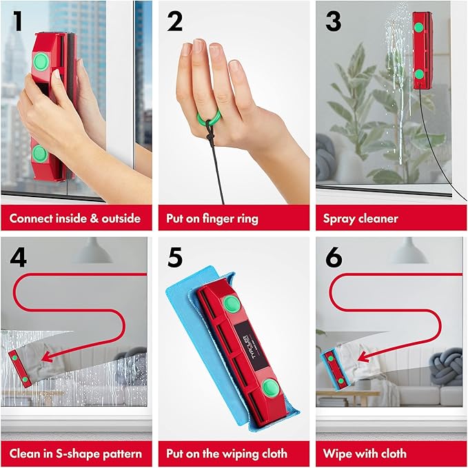 Tyroler Glider D-3 Outside Magnetic Window Cleaner Tool | Double Sided Outside Windows Cleaner Fits Only 0.8-1.1 Single/Double Glazed Windows Thickness | Magnet Window Cleaners Tool