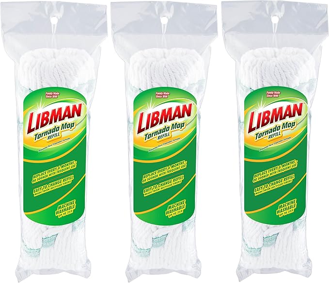 Libman Tornado Mop Refill Direct Replacement Head for Libman Self Wringing Twist Mop Cotton Machine Washable 3 Pack