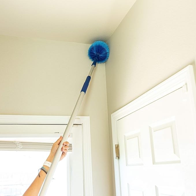 Ceiling Fan Duster Cobweb Duster Extendable Reach 20 feet | 3-Stage Aluminum Telescoping Pole | Extends for High Ceiling Duster | Long Handle Plus 2 Duster Heads
