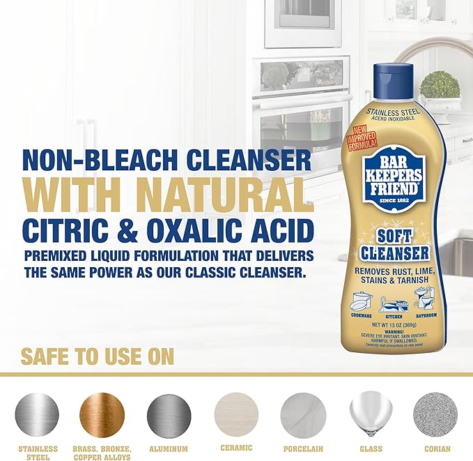 Bar Keepers Friend Soft Cleanser (13 oz) and MORE Spray + Foam (25.4 oz) Multipurpose Cleaner Bundle Stain &amp Rust Remover for Multi Surface Bathroom Kitchen &amp Outdoor Cleaning