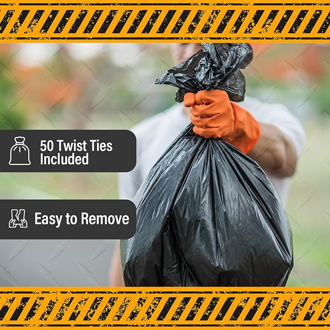 Extra Heavy Duty Black Contractor Garbage Bags 55 Gallon 50 Trash Bags Construction Grade 3 mil Made in USA