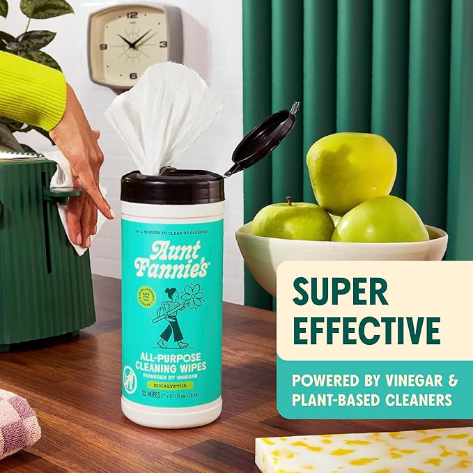 Aunt Fannie's Bundle: Bathroom Cleaner Spray 6 Pack + Vinegar Cleaning Wipes 35 Count Eucalyptus