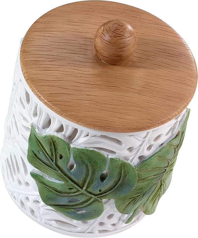 Avanti Linens - Covered Jar Countertop Organizer Leaf Inspired Home Decor (Viva Palm Collection) Green