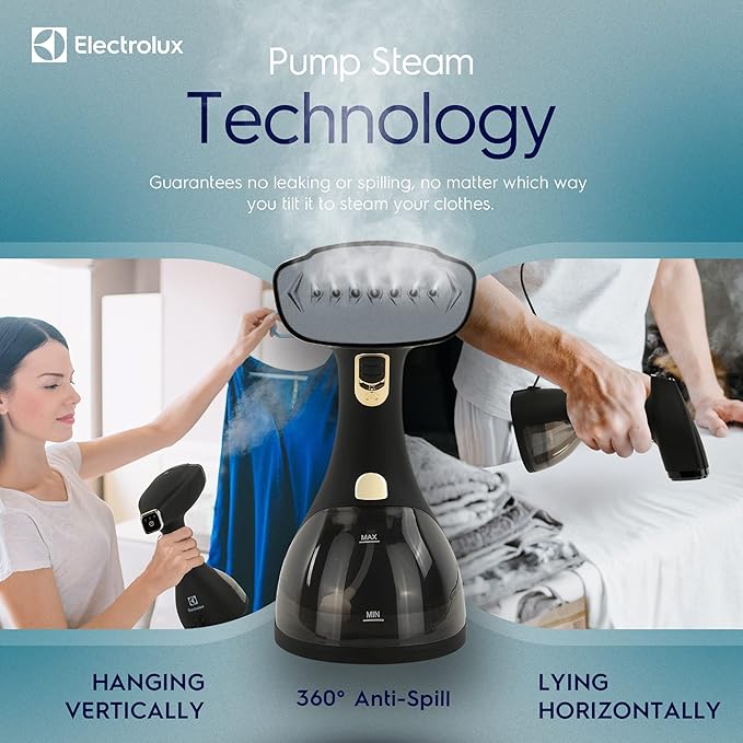Electrolux Steamer for Clothes 1500 Watt Portable Handheld Fabric and Garment Steamer with Lint Remover &amp Fabric Brush Ultra-Fast Heat Up 18 Min Continuous Steam for Powerful Wrinkle Remover B