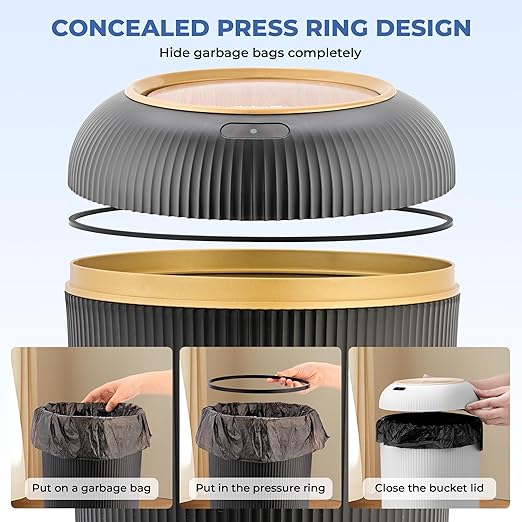 Pukomc Smart Sensor Wastebasket Convenient and Hygienic Easy to Use Technology Sensor Waterproof Wastebasket Plastic Trash can for Kitchen Bathroom Bedroom Living Room Office and Outdoor Black