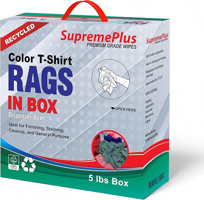 Recycled Color Knit Cleaning Rags (5 lbs. Compressed Box) – Shop Cloths Bulk for Workshops Mechanics Painters and Home Use Multipurpose Cotton T-Shirt Rags