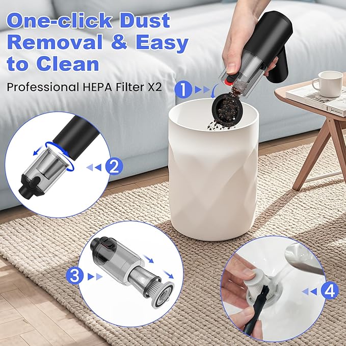 Car Vacuum Portable Cordless with 16000PA Ultra Suction 4-in-1 Foldable Air Duster &amp Brushless Motor Rechargeable Handheld Vacuum for Pet Hair Car Seats Home &amp Office Cleaning