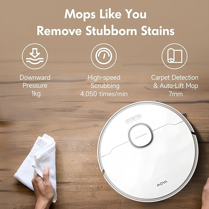 Mova S20 Ultra Robot Vacuum and Mop Combo with Dual Roller Brush 8300Pa Suction 140℉ Hot Water Mop Self-Washing &amp Drying Mop Auto-Lift for Carpet Self-Empty Self-Refilling Voice &amp App Co