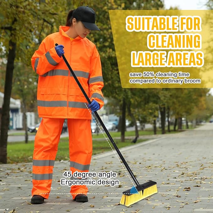 Zhehao 6 Pack 18 Inches Push Broom Outdoor Multi Surface Garden Brush Broom with Adjustable 63 Long Handle for Deck Driveway Patio Warehouse Garage Yard Concrete Floor Cleaning