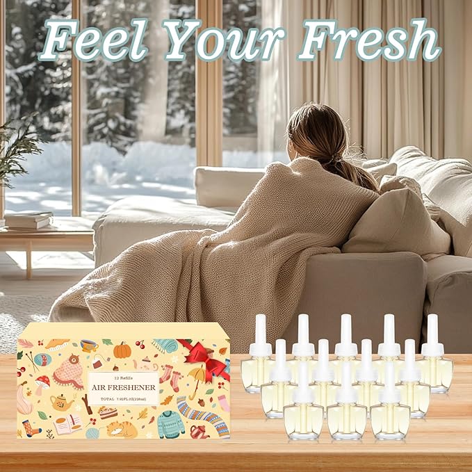 Plug In Refills Air Freshener Winter Scents with Fireside Ember Winter Morning Roasted Chestnuts Christmas Wreath - 12 Count 7.92 Fl Oz - Compatible with Air Wick &amp Glade Not Include Glade P
