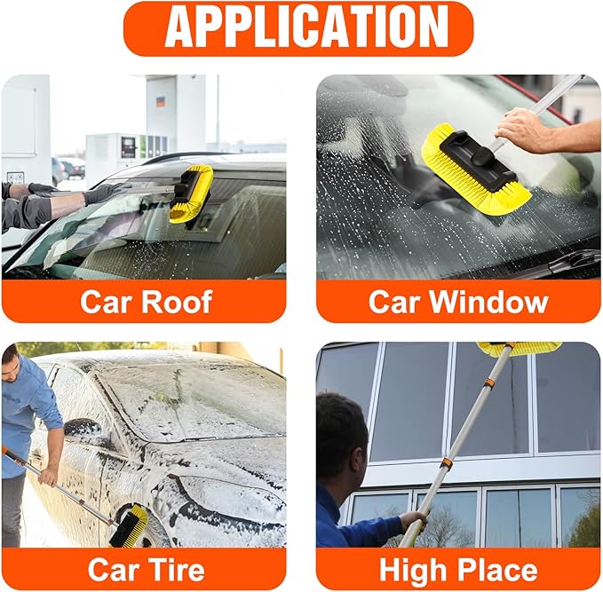 16FT Car Wash Brush with Long Handle Car Cleaning Brush with 12 Inch Soft Bristle Solar Panels Cleaner with Telescoping Pole for RV Truck Boat House Siding