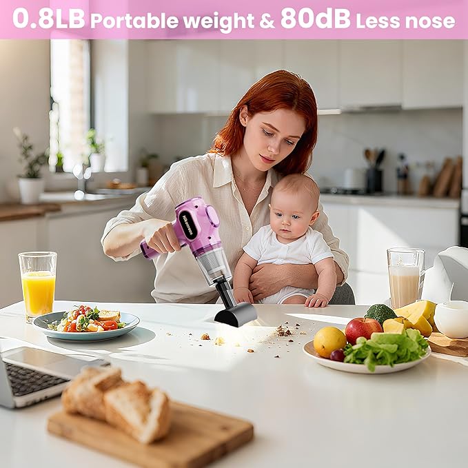 Pink Car Vacuum CleanerPortable Mini Cordless Small Handheld Vacuum Cleaner with LCD Display and Multi-Nozzles Powerful Hand Held Vacuums for CarPet HairHomeOfficeSofaKeyboard