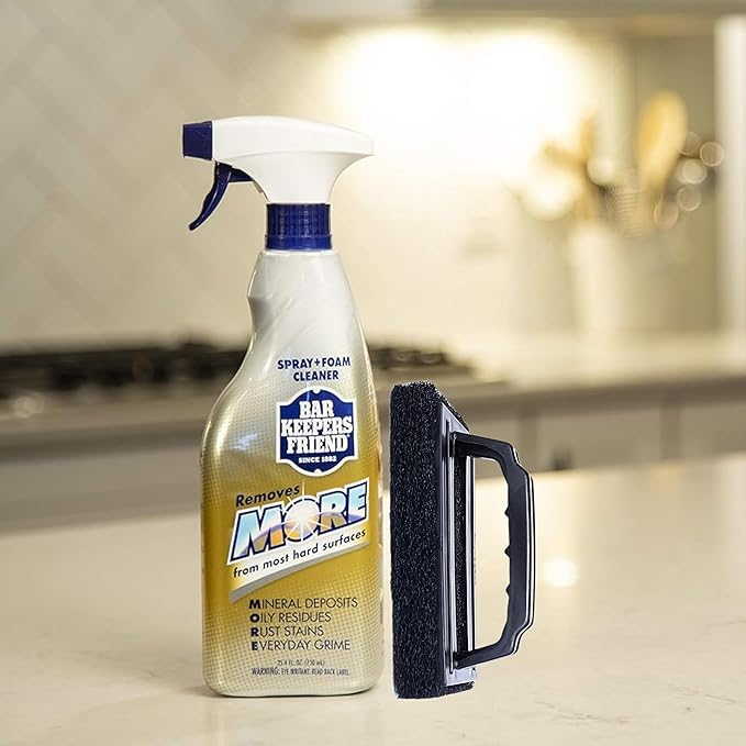 Daily Shower Spray Kit with 2 Items Hard Water Spray Foam Cleaner with Glass Stain Remover Scrub Brush. An All In One Shower Cleaner Spray Solution