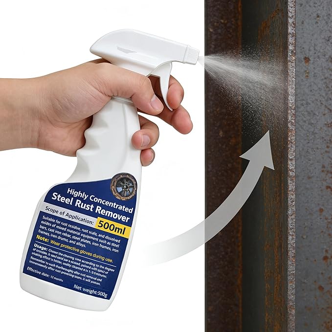 Highly Concentrated Steel Rust Remover Instant Rust Cleaning Spray Powerful Rust Stain Remover for Tools Automotive Parts Stainless Steel Fast Acting Rust Cleaner 500ml (500 ML)