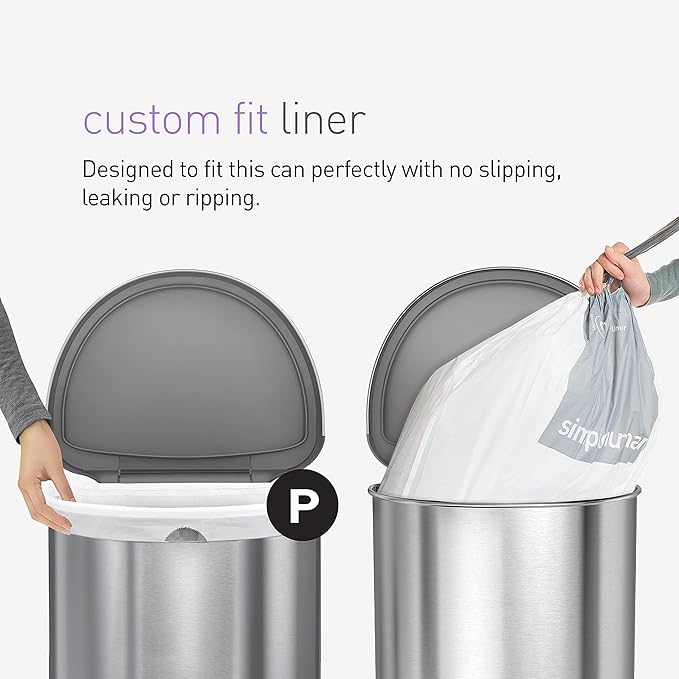 simplehuman Code PDispenser Pack Custom Fit LinersDrawstring Trash Bags50-60 Liter / 13-16 GallonWhite100 Count (Pack of 2)