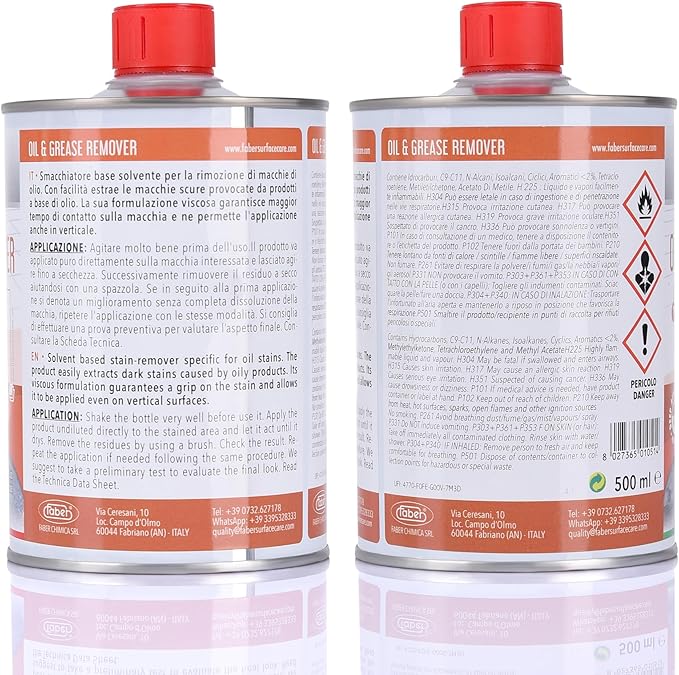 FABER Oil &amp Grease Stain Remover – Marble &amp Granite Cleaner – Easy to Use on Vertical Surfaces – Fast Acting Specific for Greasy and Oily Stains – Oil Spot Driveway Remover - 500ML