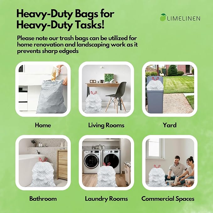 Mighty Flex 13 Gallon Trash Bags Drawstring 200ct Heavy-Duty Large Garbage Bags Ultra-Flexible Leak and Odor-Resistant Plastic Garbage Bags for Home and Commercial Use Unscented (White)