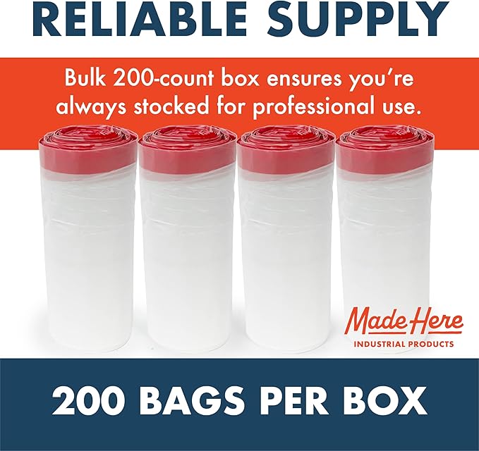 Made Here 13 Gallon Heavy Duty Commercial Trash Bags with Drawstring – White Waste Can Liners for Office Janitorial and Facility Use Leak-Resistant 200 Count