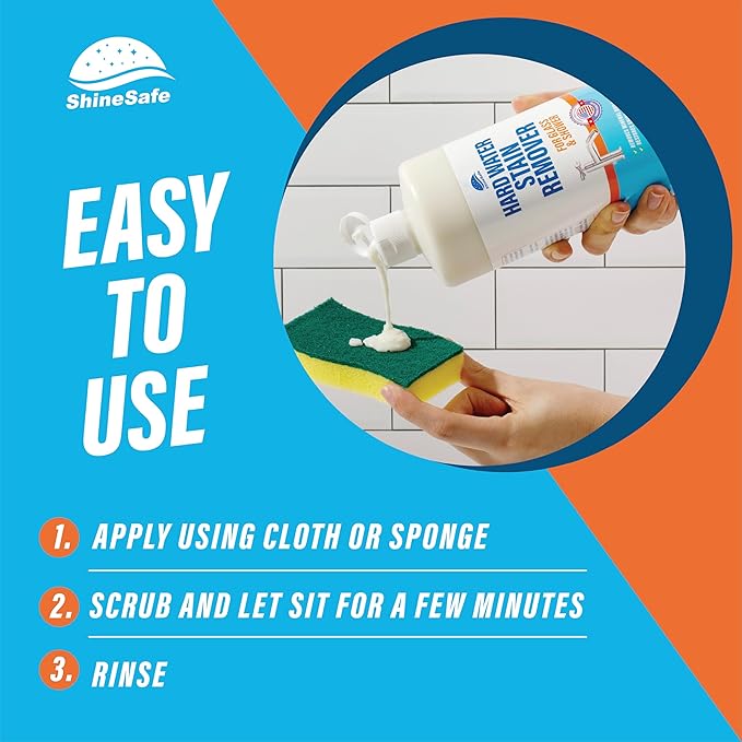 ShineSafe Hard Water Stain Remover – Professional-Grade Calcium Lime Rust Cleaner for Glass Shower Tub Sink – Bleach-Free – 32 Fl Oz