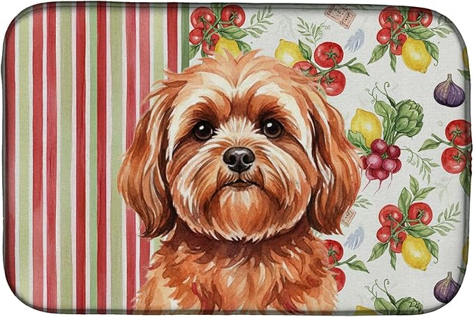 Caroline's Treasures Red Lhasa Apso Vegetables Dish Drying Mat Absorbent Dish Drying Mat Pad for Kitchen Counter Dish Drainer Mat for Countertop 14 x 21 Multicolor