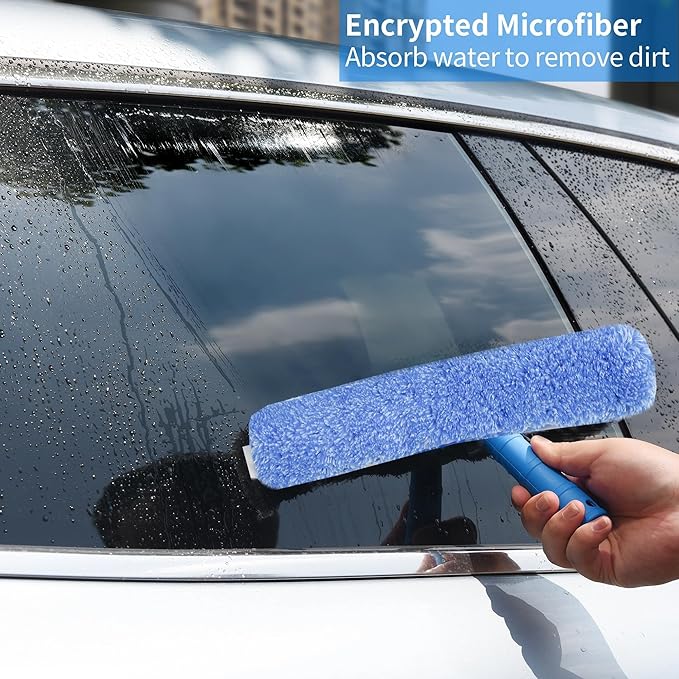 Squeegee with Shelf Storage for Window CleaningWindow Cleaning Squeegee kit with Bucket&ampMicrofiber ScrubberBathroomShower DoorsMirrorsTilesand Car Windows Blue