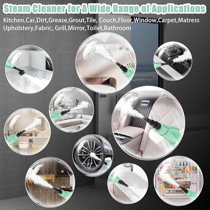 Handheld Steam Cleaner with Touch Screen Portable Steamer for Cleaning Hand Held Steamer Cleaner Pressurized Hand Steam Cleaner for Home Car Detailing Walls Grout Couch Tile Carpet Green